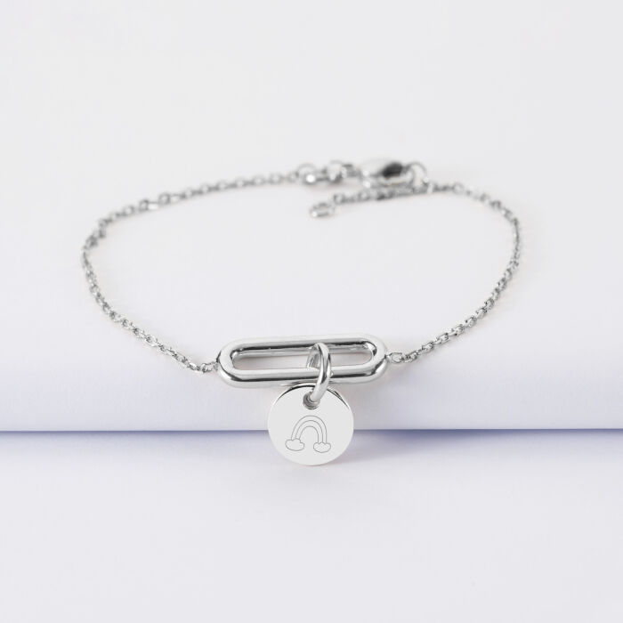 Bracelet chaîne ovale ouvert personnalisé médaille gravée argent 10 mm - illustration
