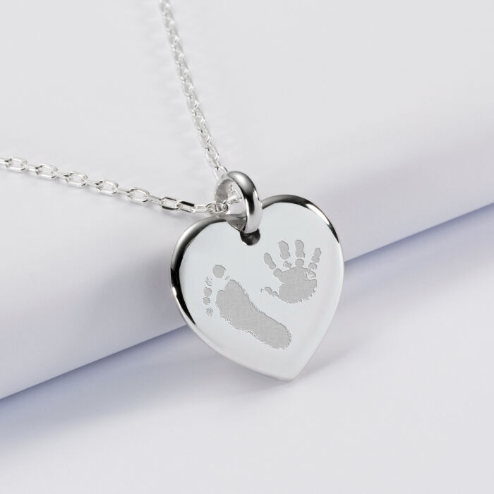 Pendentif personnalisé médaille gravée argent coeur bombé 21x20 mm - empreintes