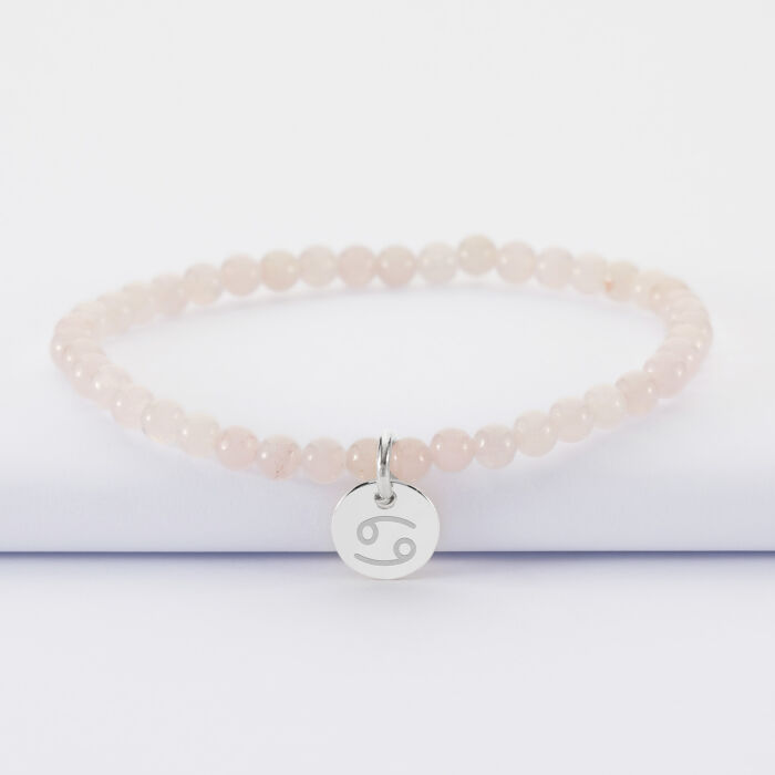 Bracelet perles élastique personnalisé médaille gravée argent ronde 10 mm - signe astrologique