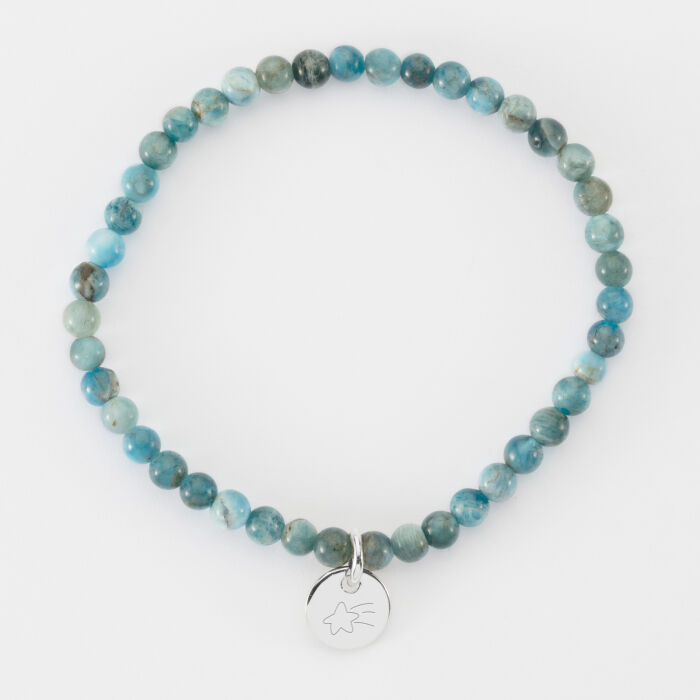 Bracelet perles élastique personnalisé médaille gravée argent ronde 10 mm - étoile filante