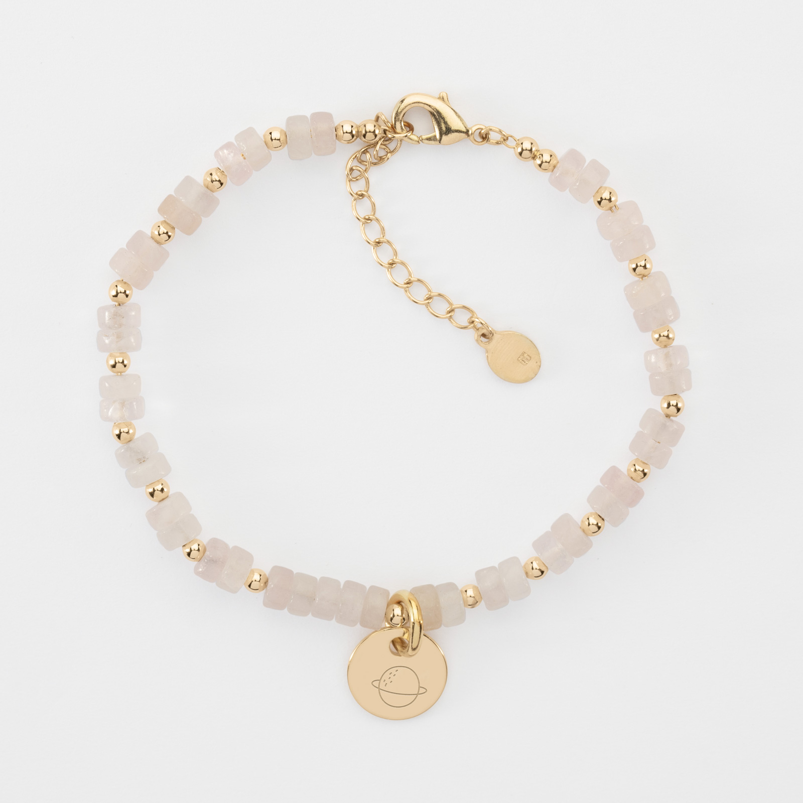 Bracelet personnalisé perles élastique médaille argent ronde 10 mm gravée