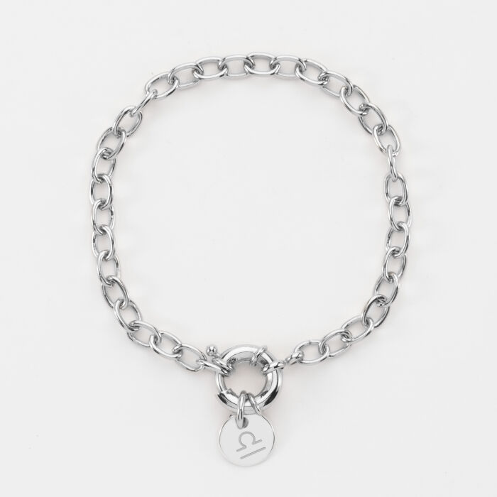 Bracelet personnalisé chaine fermoir marin médaille gravée argent 10 mm - signe astrologique