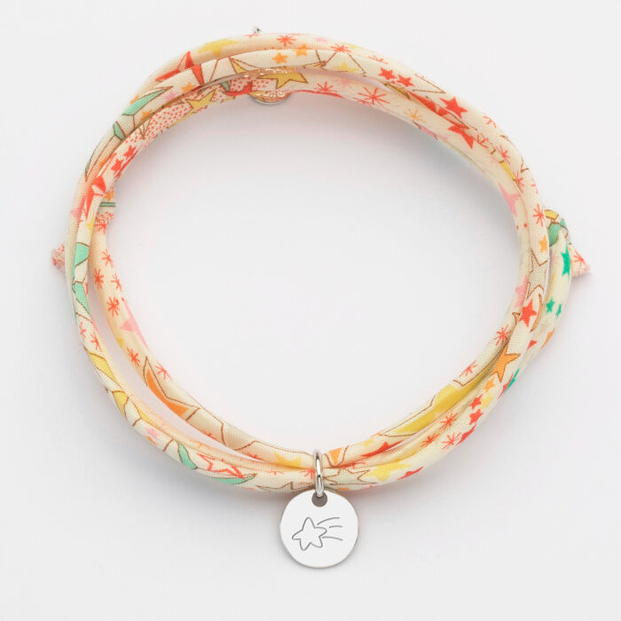 Liberty 3 turns bracelet with personalised engraved silver initial medallion 10mm