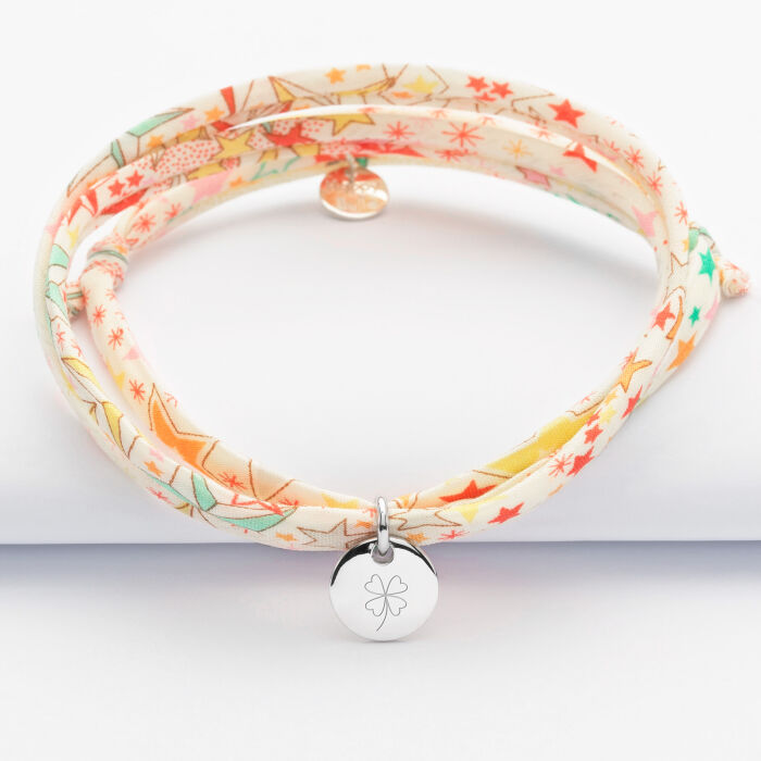 Liberty 3 turns bracelet with personalised engraved silver initial medallion 10mm