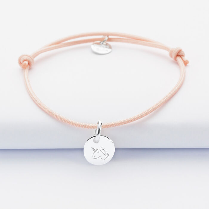 Bracelet personnalisé médaille gravée initiale argent 10mm - licorne