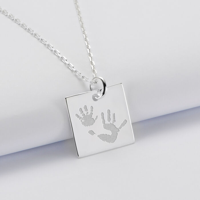 Pendentif personnalisé médaille gravée argent carré 18x18 mm - empreintes