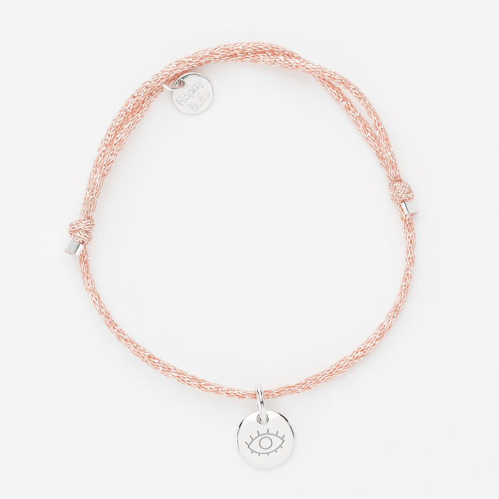 Sparkly cord bracelet with personalised engraved silver initial medallion 10mm
