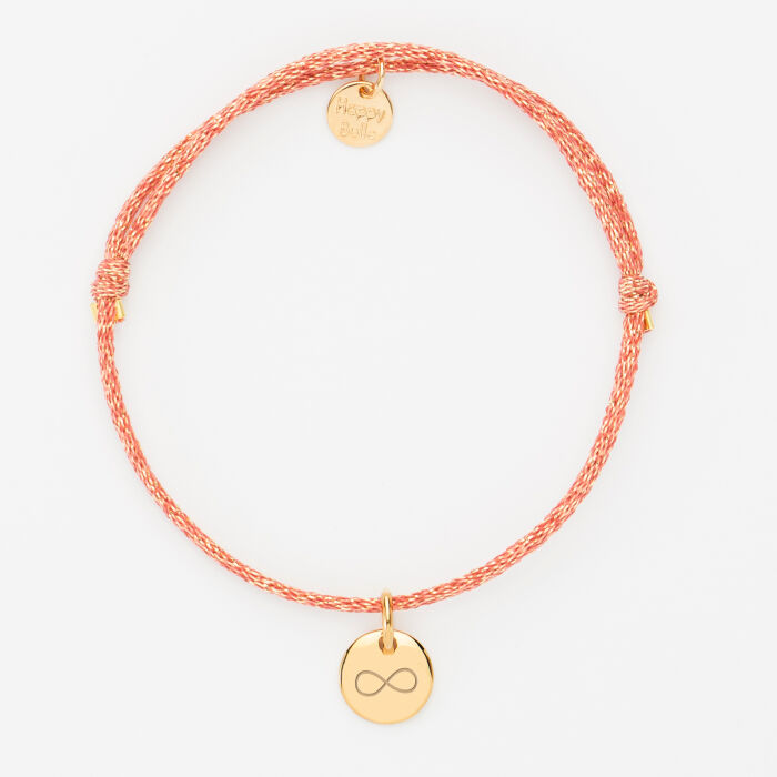 Bracelet personnalisé cordon pailleté médaille gravée plaqué or initiale 10 mm - infini