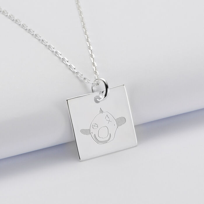 Pendentif personnalisé médaille gravée argent carré 18x18 mm - dessin