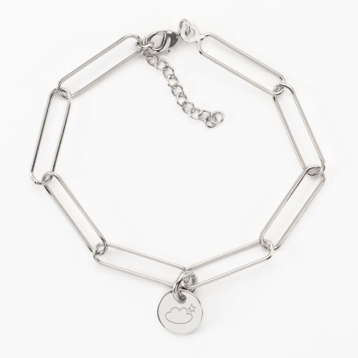 Bracelet personnalisé grandes mailles médaille gravée argent 10 mm - nuage