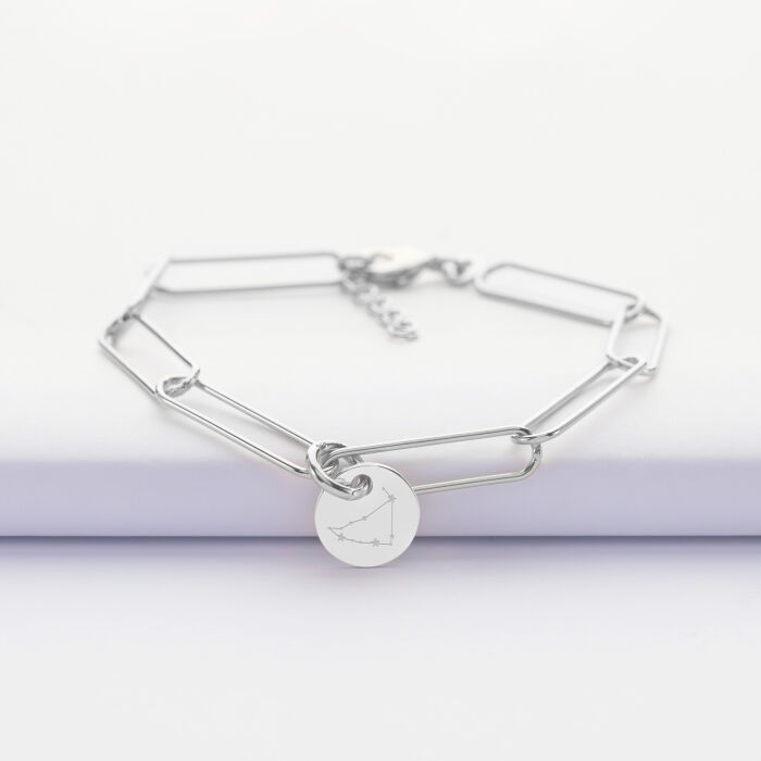 Bracelet personnalisé grandes mailles médaille gravée argent 10 mm - constellation