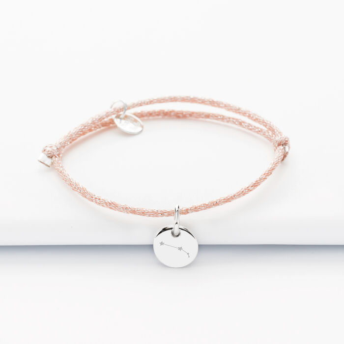 Bracelet enfant personnalisé cordon pailleté médaille gravée argent initiale 10 mm - constellation