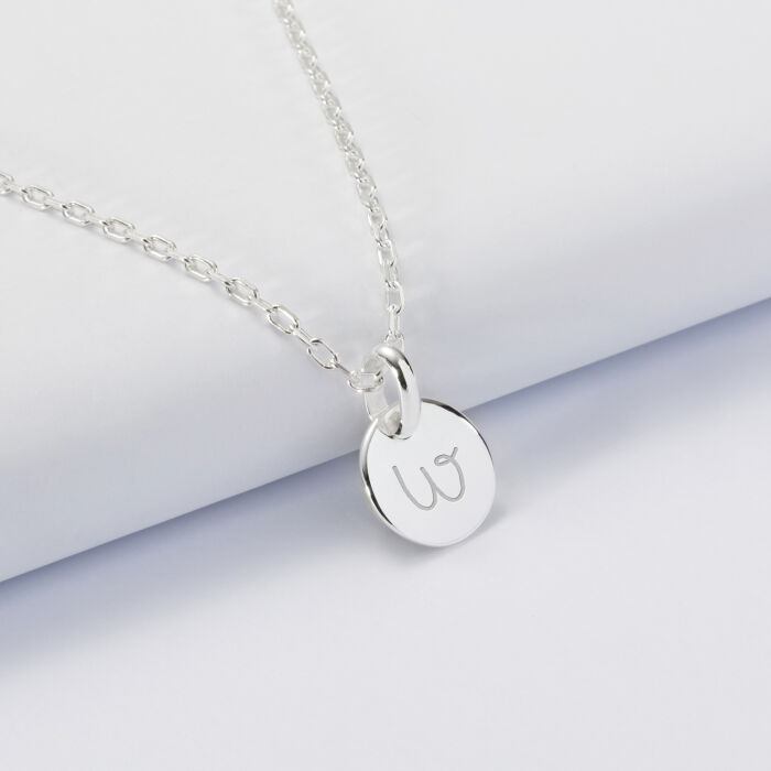 Personalised initial engraved silver medallion pendant 10 mm - 1