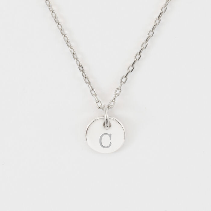Pendentif initiale personnalisé médaille martelée gravée argent 10 mm - initiale C
