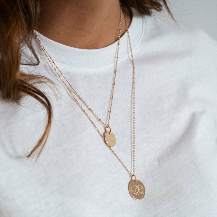 Pendentif personnalisé médaille martelée gravée plaqué or 15 mm - double pendentifs