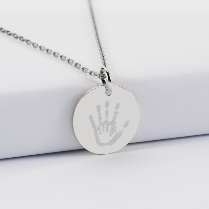 Pendentif personnalisé médaille martelée gravée argent 19 mm - empreintes