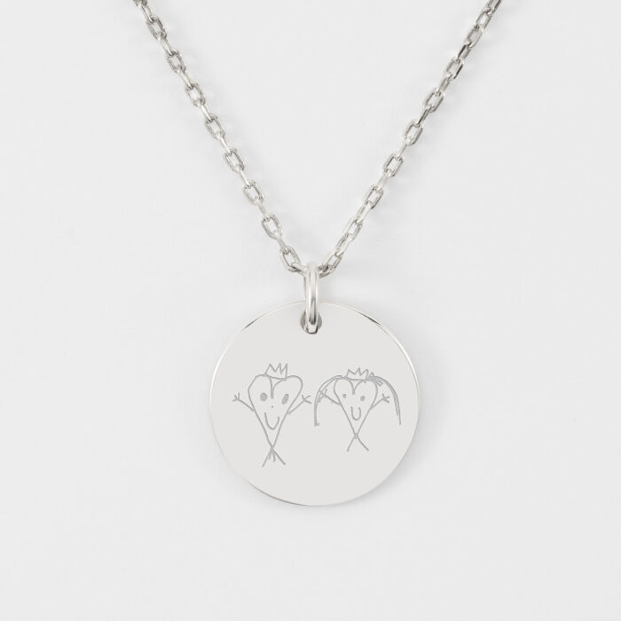Pendentif personnalisé médaille martelée gravée argent 19 mm - dessin