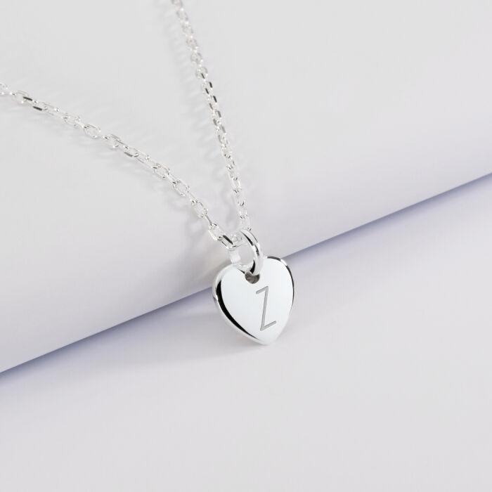 Personalised engraved initial silver heart medallion pendant 10 mm - 3