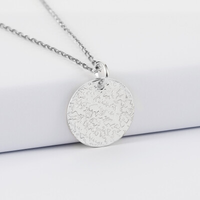 Pendentif personnalisé médaille martelée gravée argent 19 mm - texturée