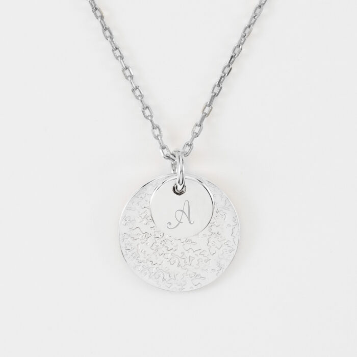 Pendentif réversible personnalisé double médailles martelées gravées argent 10 mm et 19 mm - initiale A