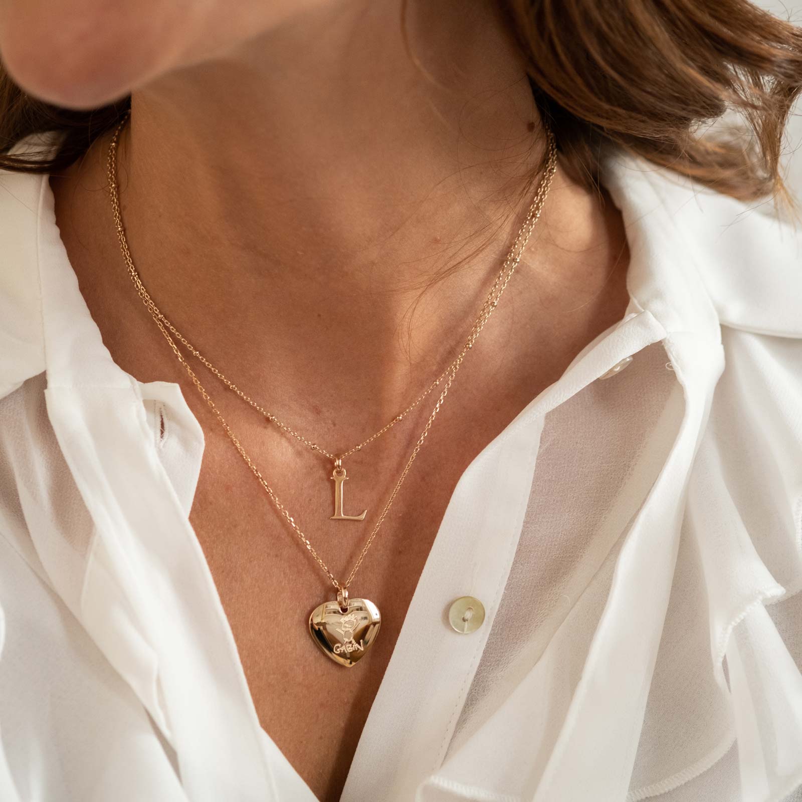 Pendentif personnalisé médaille gravée or coeur bombé HappyBulle