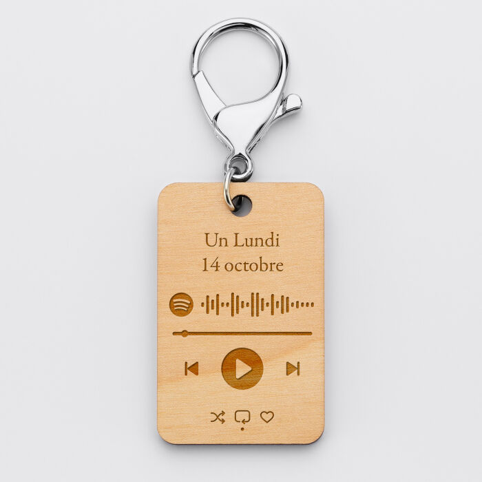 Porte clé musique personnalisé gravé bois médaille rectangle 55x35 mm - Spotify 4