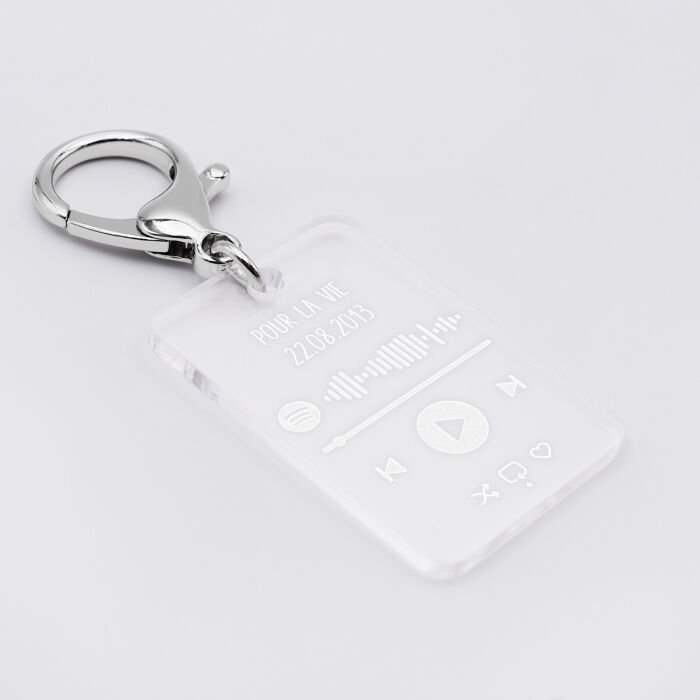 Porte clés musique personnalisé gravé acrylique médaille rectangle 55x35 mm - Spotify 1
