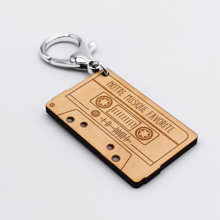 Porte clés musique personnalisé gravé bois médaille cassette rétro 55x35 mm - Spotify 3