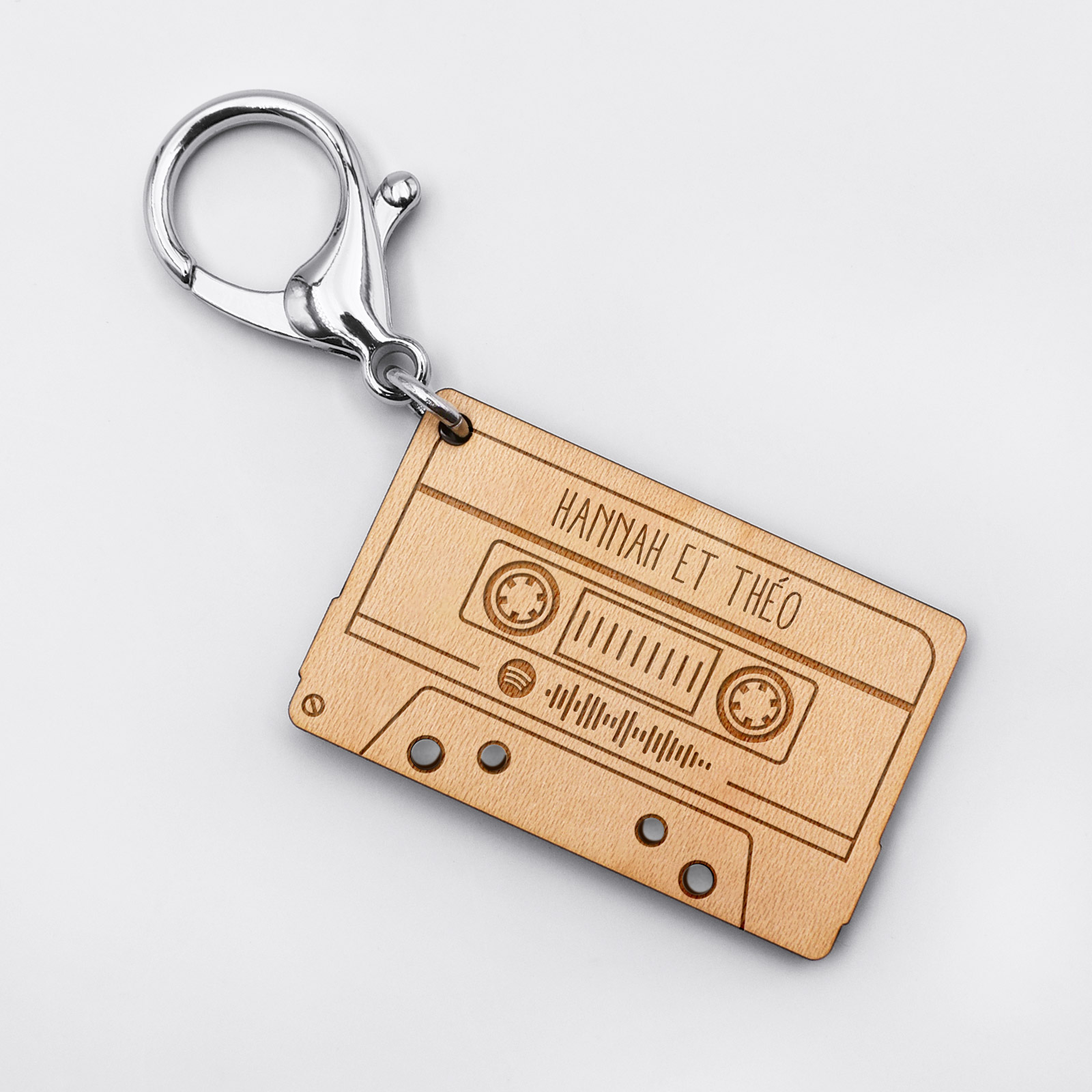 Porte clés code Spotify personnalisé musique bois cassette rétro gravé