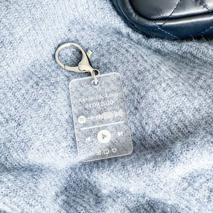 Porte clés musique personnalisé gravé acrylique médaille rectangle 55x35 mm - Spotify - Musique