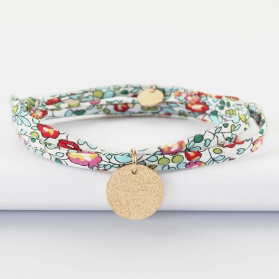 Bracelet 3 tours Liberty personnalisé médaille martelée gravée plaqué or 15 mm - texturée 2