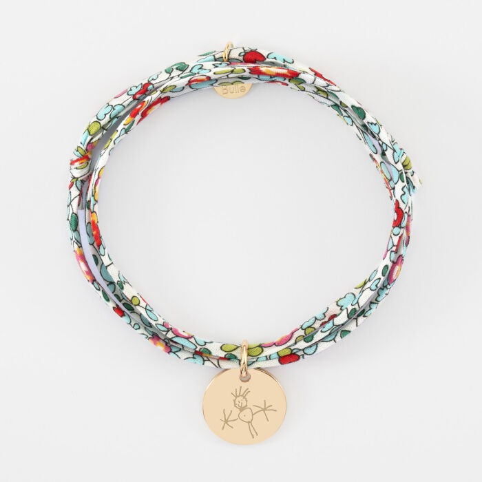 Bracelet 3 tours Liberty personnalisé médaille martelée gravée plaqué or 15 mm - dessin