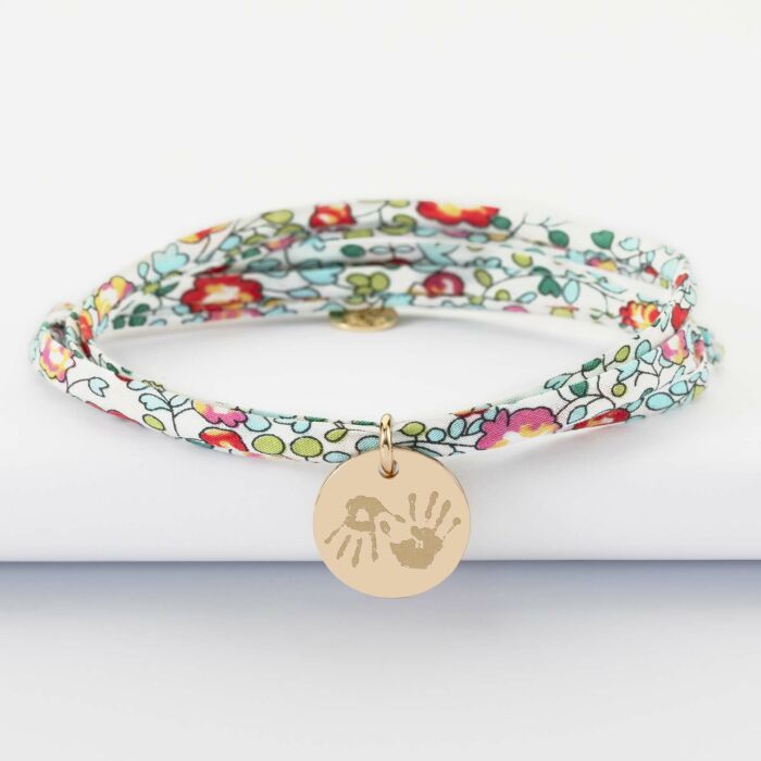 Bracelet 3 tours Liberty personnalisé médaille martelée gravée plaqué or 15 mm - empreintes
