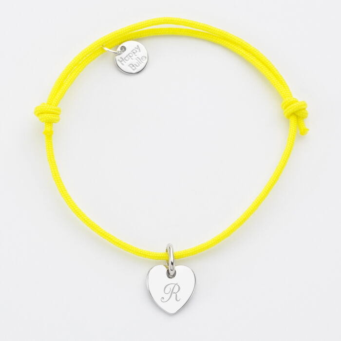 Personalised engraved initial silver heart medallion bracelet 10mm - 4