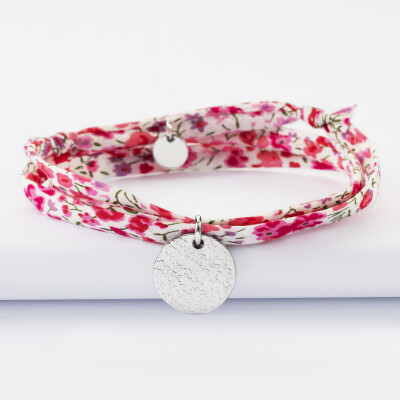 Bracelet 3 tours Liberty personnalisé médaille martelée gravée argent 15 mm - texturée 2