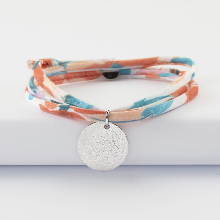 Bracelet 3 tours Liberty personnalisé médaille martelée gravée argent 19 mm - texturée 2