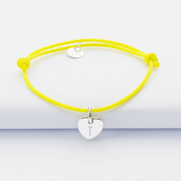 Personalised engraved initial silver heart medallion bracelet 10mm - 1