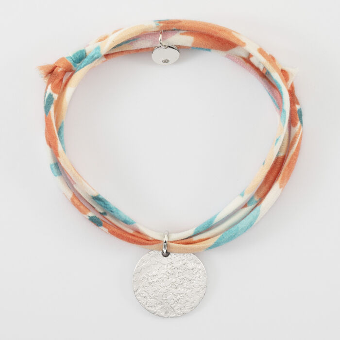 Bracelet 3 tours Liberty personnalisé médaille martelée gravée argent 19 mm - texturée