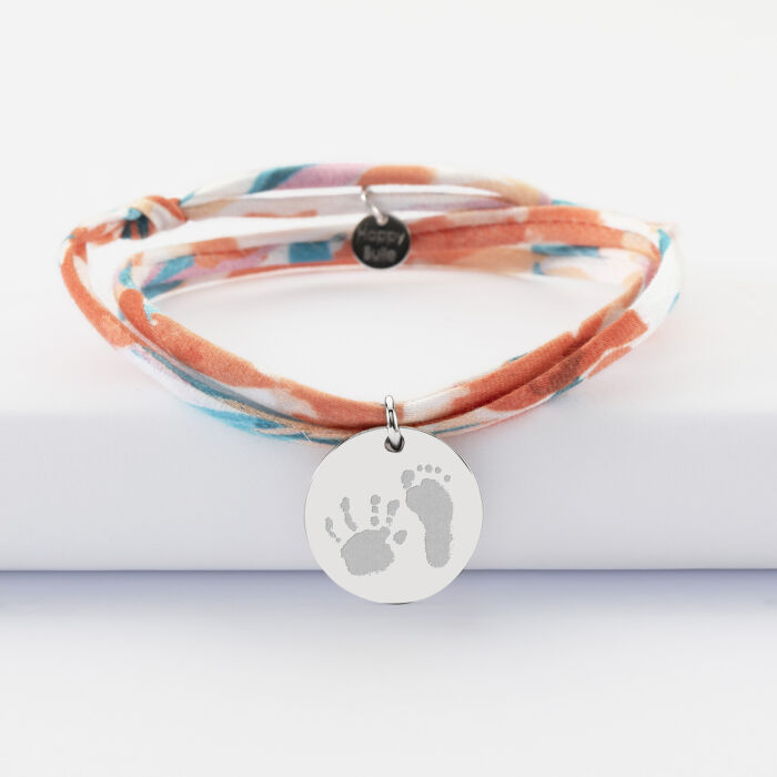 Bracelet 3 tours Liberty personnalisé médaille martelée gravée argent 19 mm - empreintes