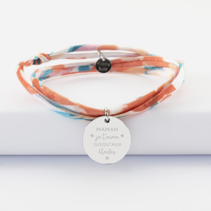 Bracelet 3 tours Liberty personnalisé médaille martelée gravée argent 19 mm - illustration maman
