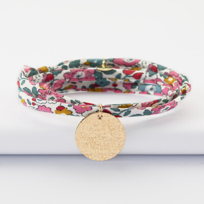 Bracelet 3 tours Liberty personnalisé médaille martelée gravée plaqué or 19 mm - texturée 2