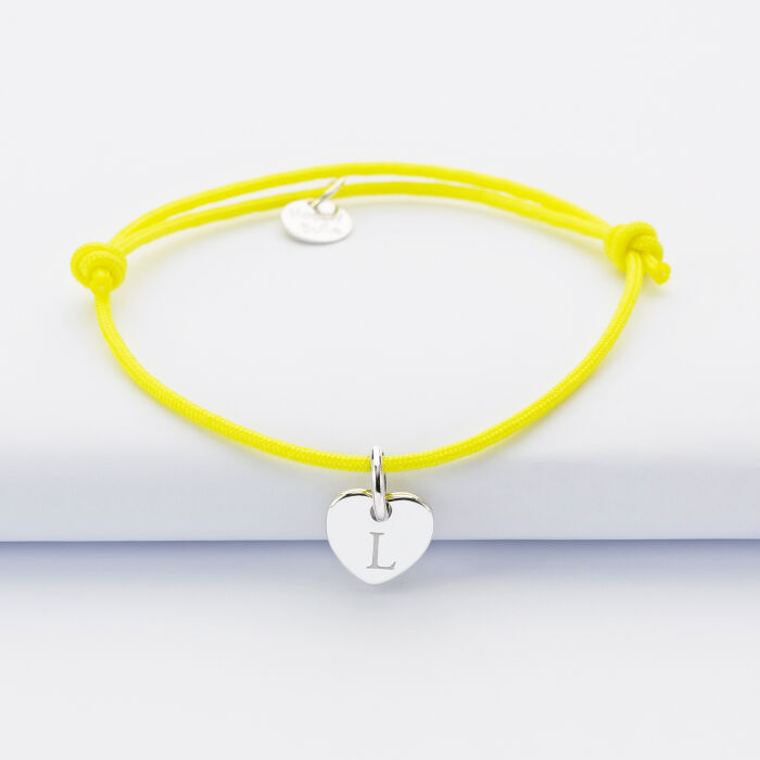 Personalised engraved initial silver heart medallion bracelet 10mm - 3