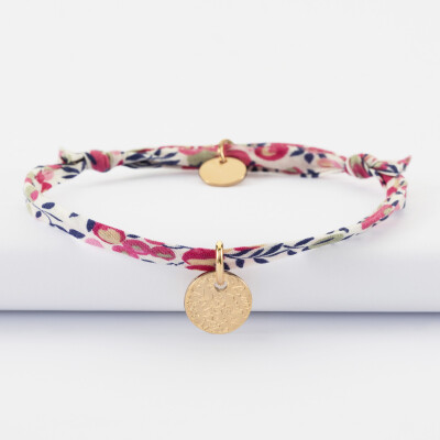 Bracelet enfant personnalisé Liberty médaille martelée gravée plaqué or 10 mm - texturée 2