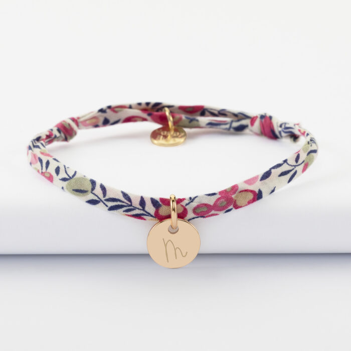 Bracelet enfant personnalisé Liberty médaille martelée gravée plaqué or 10 mm - M