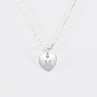 Pendentif personnalisé initiale médaille gravée argent coeur 10 mm M Pendentif personnalisé initiale médaille gravée argent coeur 10 mm M