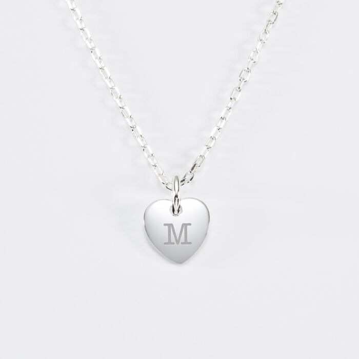 Personalised engraved silver heart initialled medallion pendant 10 mm