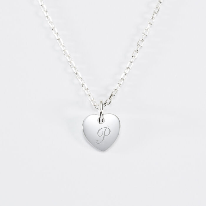 Pendentif personnalisé initiale médaille gravée argent coeur 10 mm P