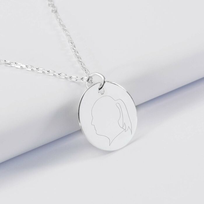 Pendentif personnalisé médaille argent 19 mm -  "Profil gravé" - gravure profil 3