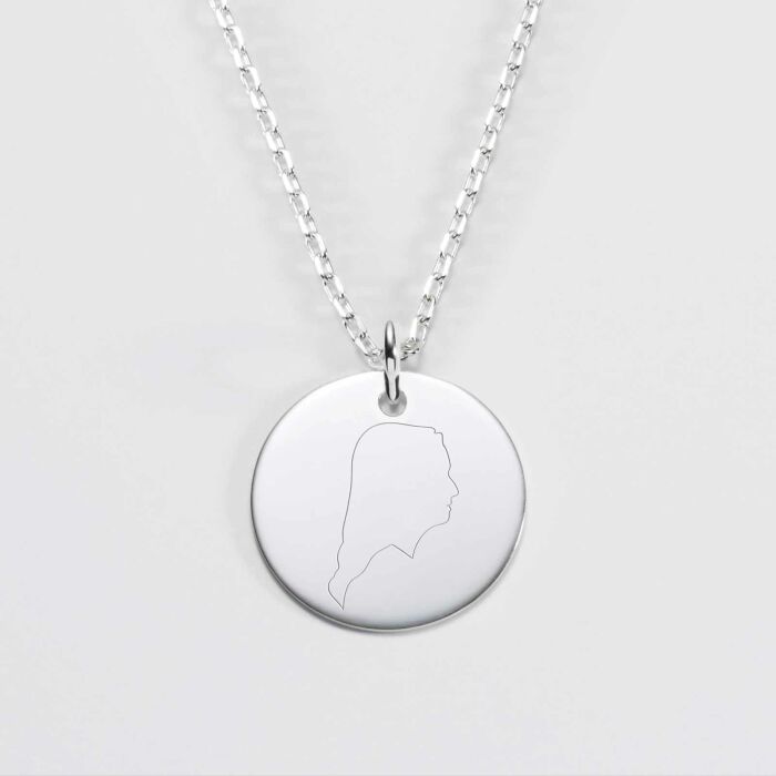 Pendentif personnalisé médaille argent 19 mm -  "Profil gravé" - gravure profil