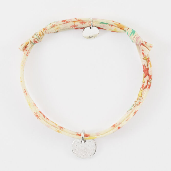 Bracelet enfant personnalisé Liberty médaille martelée gravée initiale argent 10mm - texturée